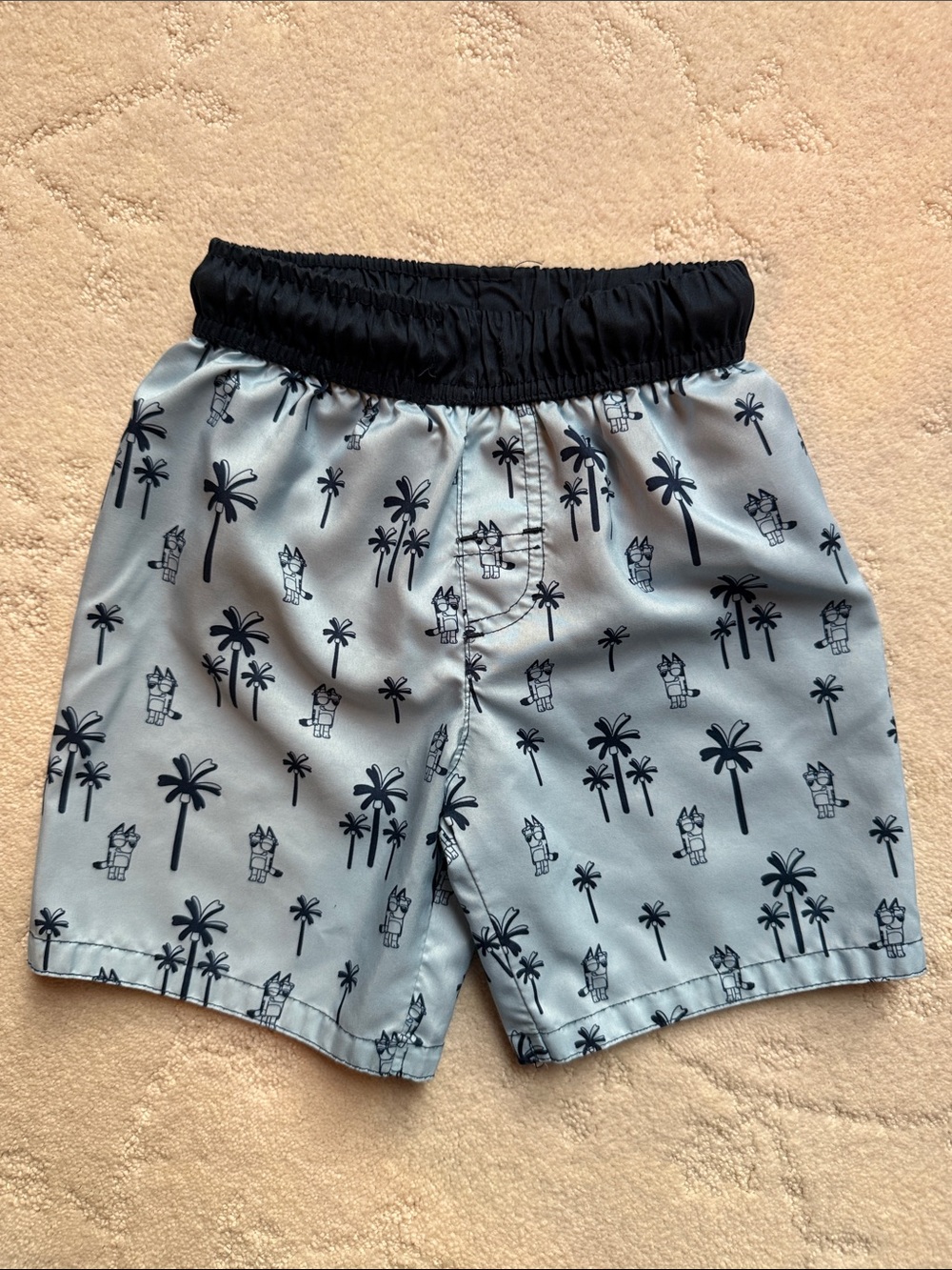 5T Light Blue Palm-Print Swim Shorts with No String Waistband, Gently Used